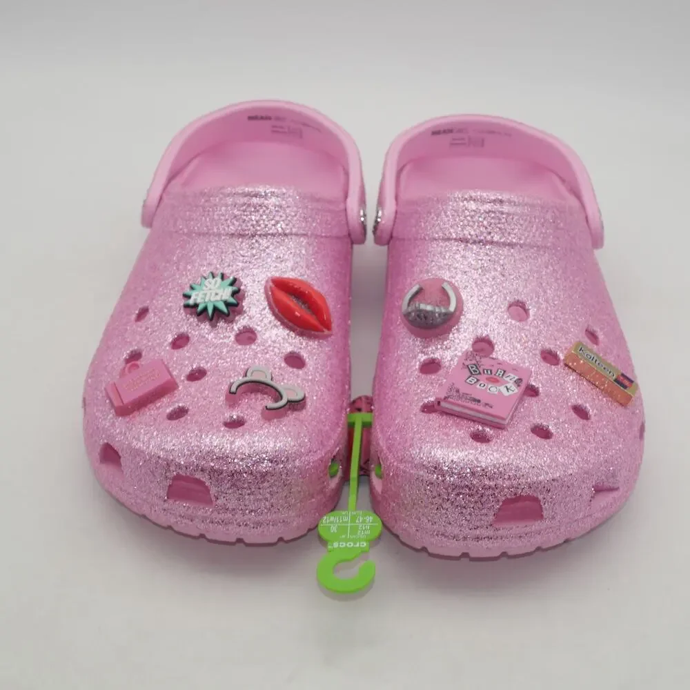 New Crocs Mean Girls Classic Clogs Sandals Pink Glitter Men's 12 Women's 14 - Picture 6 of 13